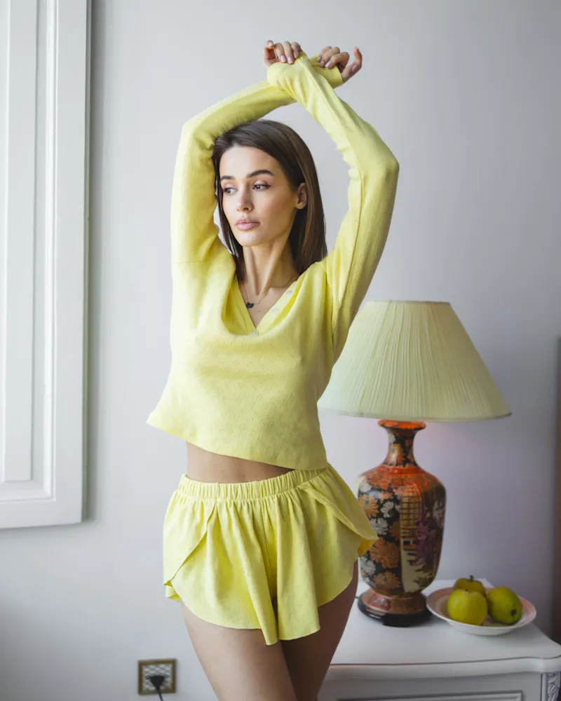 Пижамный костюм-тройка «Nicoletta» (кофта+шорты+брюки) ткань трикотаж Желтый
