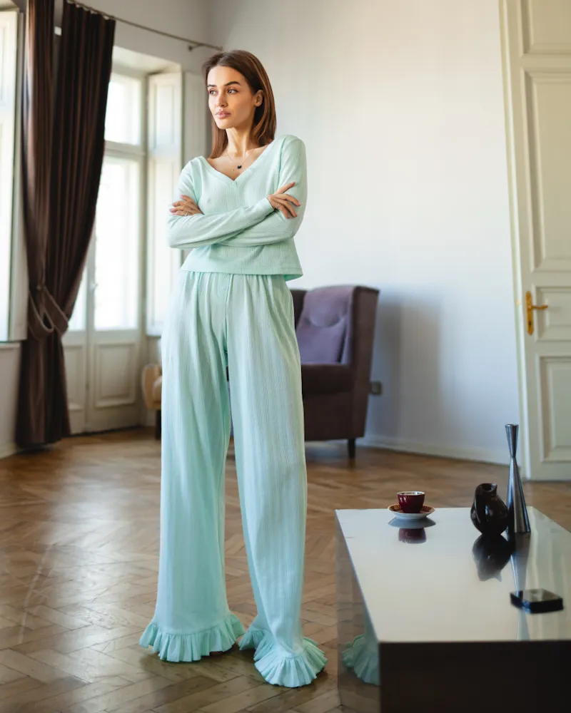 Піжамний костюм-трійка "Nicoletta" (кофта+шорти+штани) тканина трикотаж М'ятний