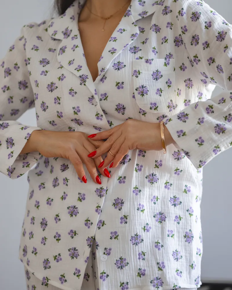 Жіноча піжама "Siena" тканина муслін Лілові квіти