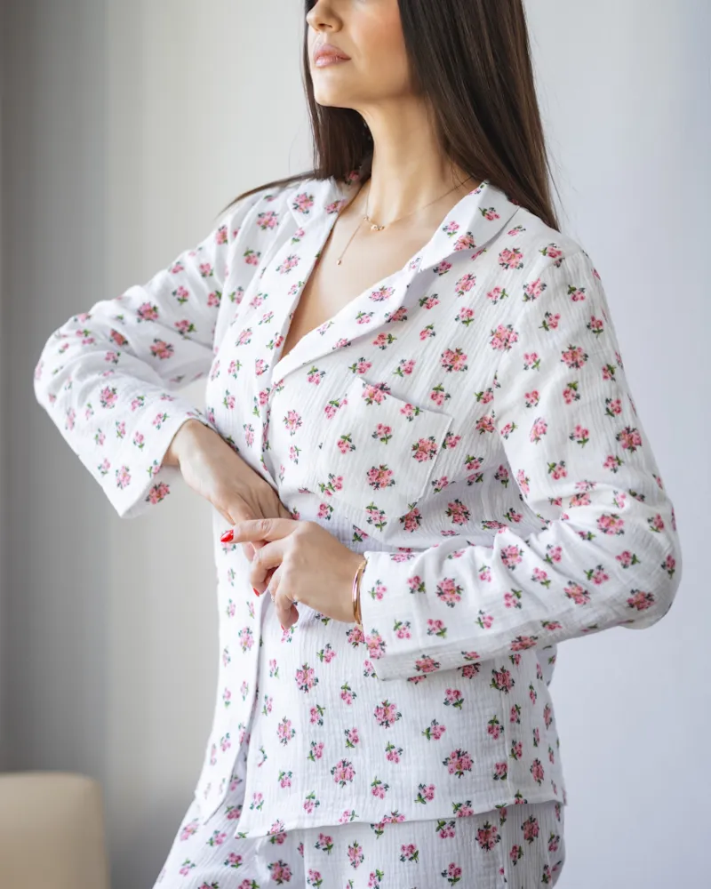 Жіноча піжама "Siena" тканина муслін Червоні квіти