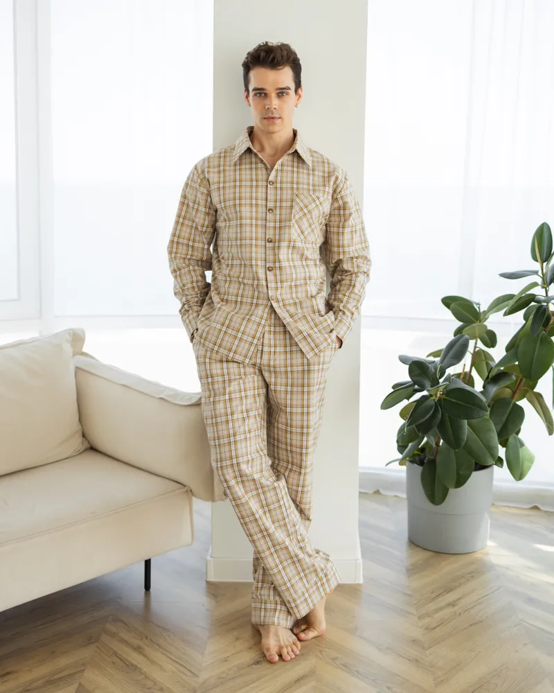 Чоловіча піжама "Oliver" тканина байка Бежевий