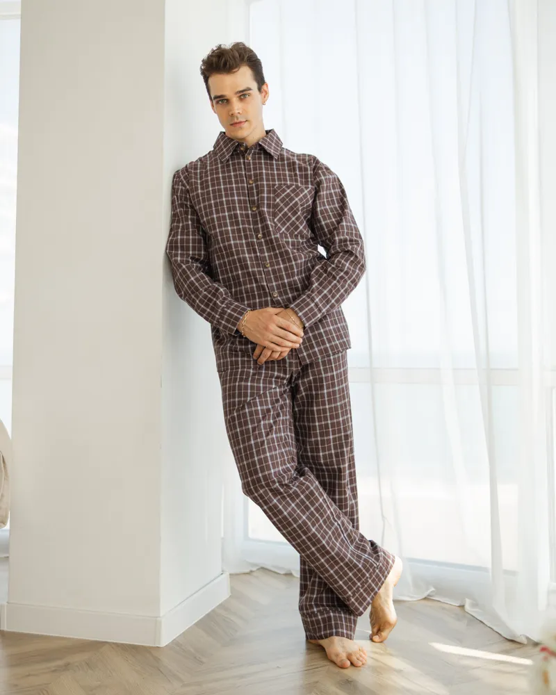 Чоловіча піжама "Oliver" тканина байка Шоколад