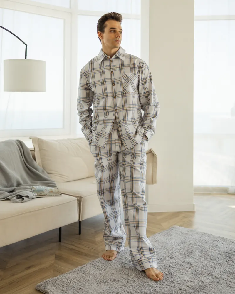 Чоловіча піжама "Oliver" тканина байка Білий