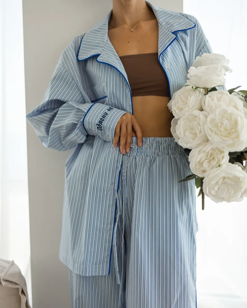 Женская пижама «Amber» ткань хлопок люкс сегмента Синий кант