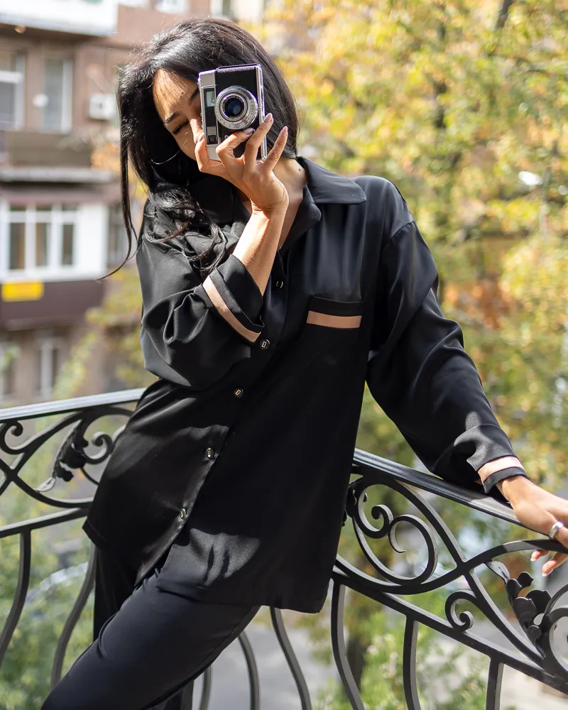 Жіноча піжама "Victoria" тканина шовк Армані Чорний