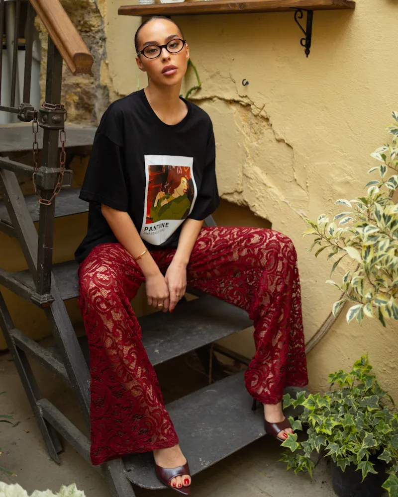 Штани з тканини мереживо Бордовий