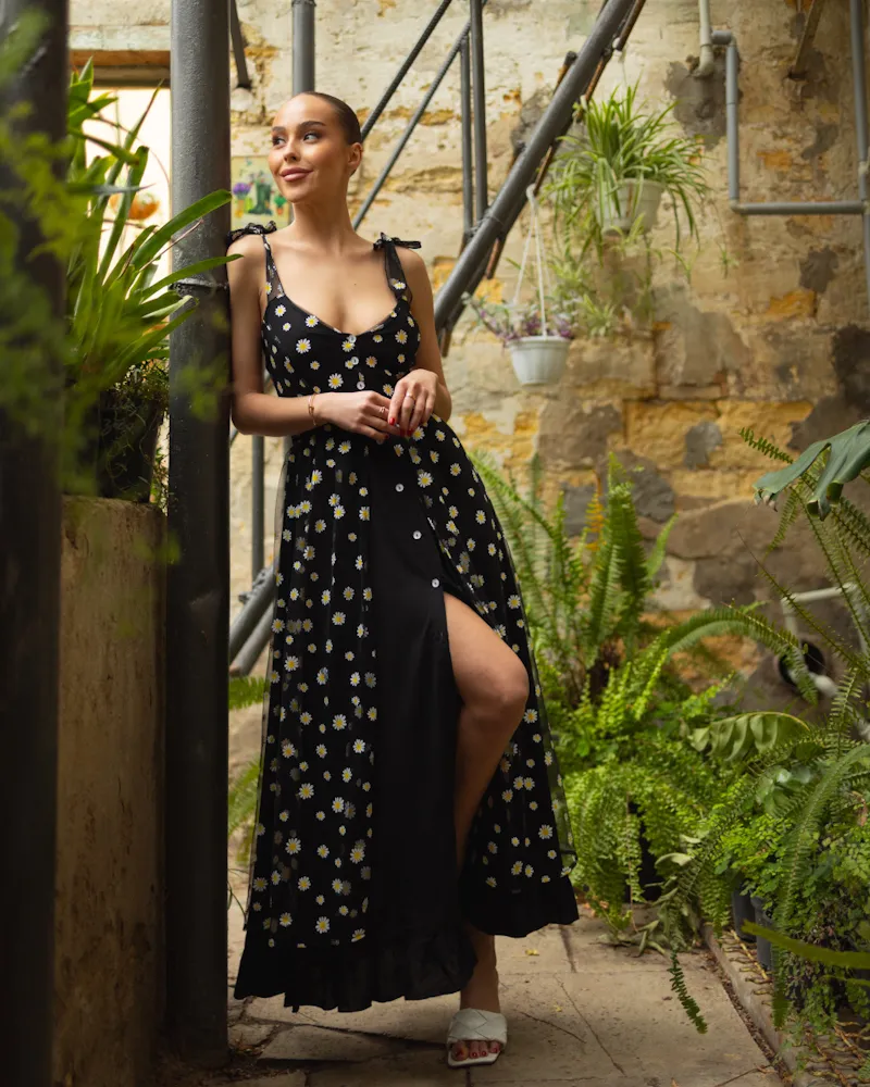 Сукня "Katrina" тканина батист + сітка Ромашки на чорному