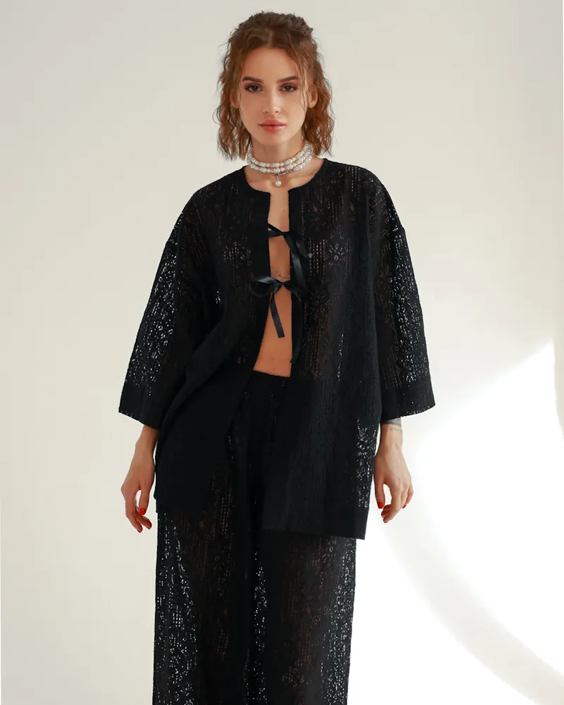 Домашній костюм "Elvina" тканина гіпюр Чорний