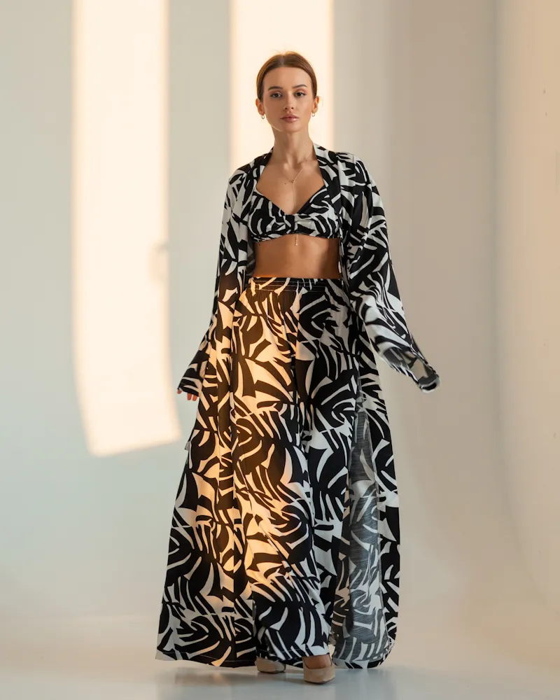 Women's suit "Cassandra" (robe+bodice+pants) linen fabric Black