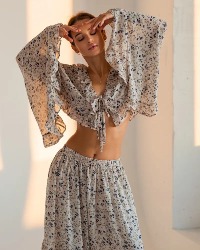 Костюм "Señorita" (блуза+спідниця) тканина шифон Білий