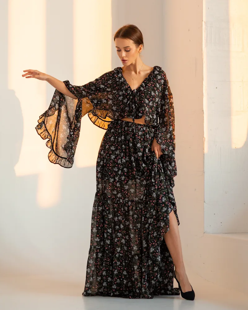 Костюм "Señorita" (блуза+спідниця) тканина шифон Чорний