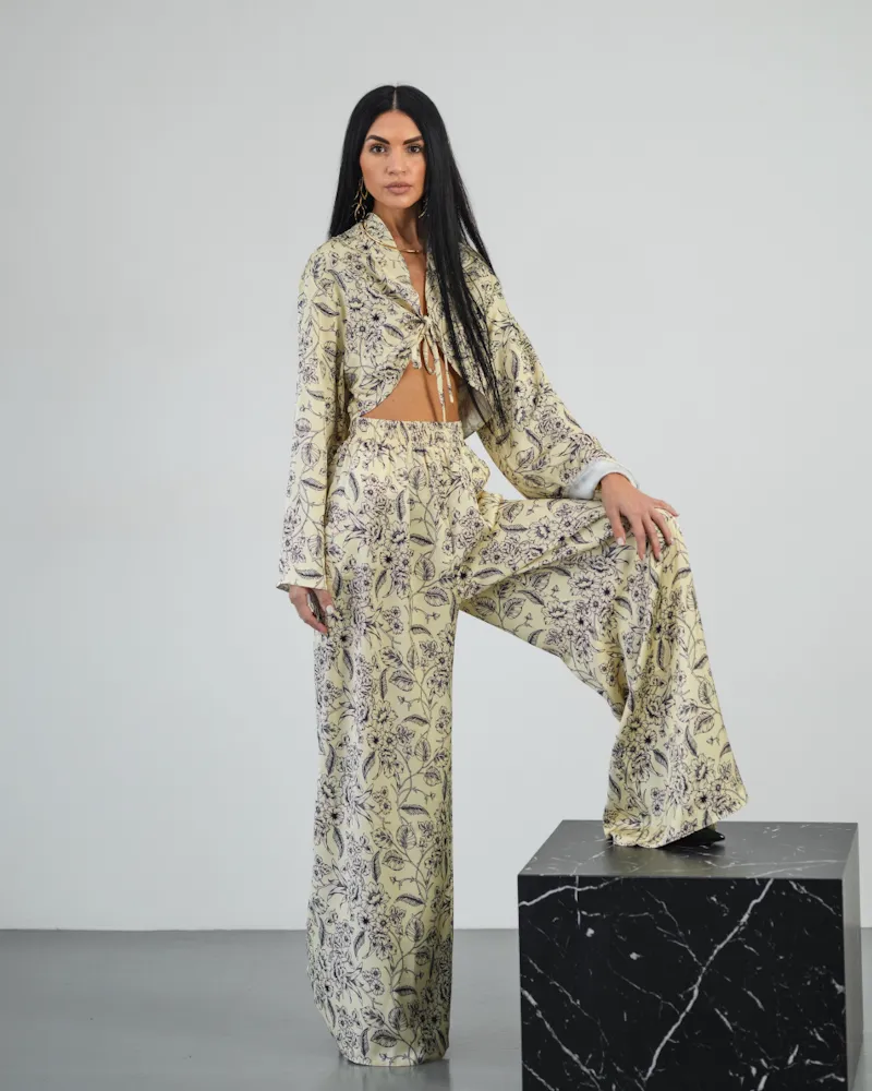 Жіночий костюм-трійка (сорочка+штани+шорти) "Liora" шовк сатин дабл Жовтий