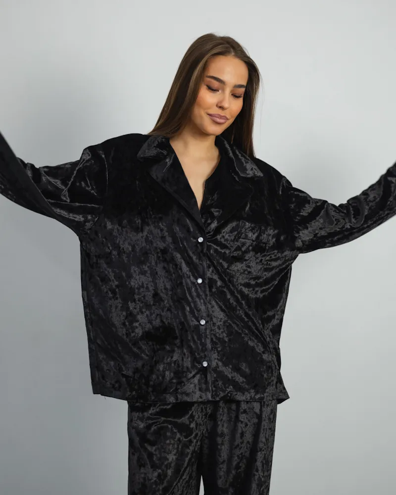 Піжама "Vella" мармуровий велюр + мереживо Чорний