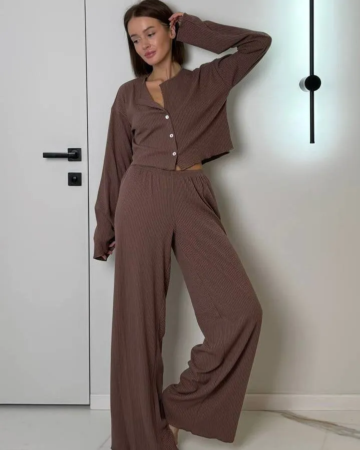 Жіноча піжама "Sandra" трикотаж рубчик Коричневий