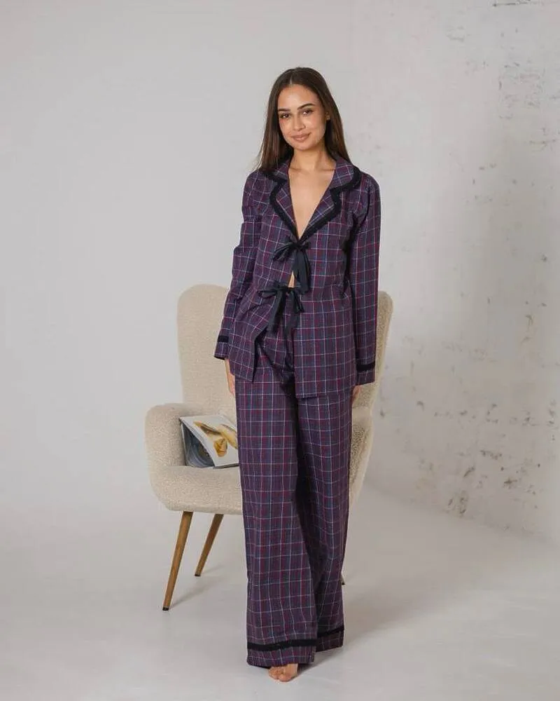 Жіноча піжама "Betty" байка + мереживо Бордовий