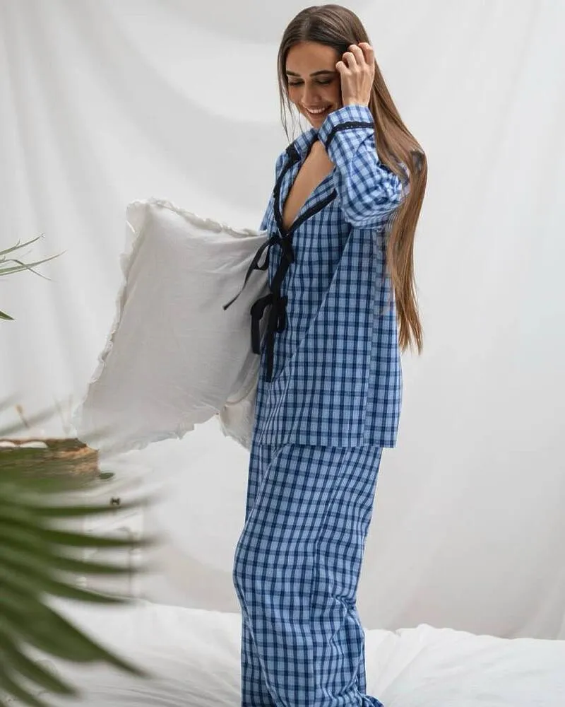 Жіноча піжама "Betty" байка + мереживо Блакитний