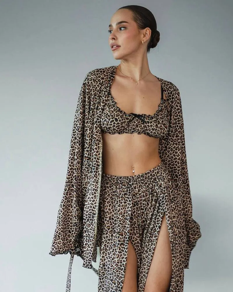 Домашній костюм "Afina" (халат+топ+штани) трикотаж двунитка Леопардовий