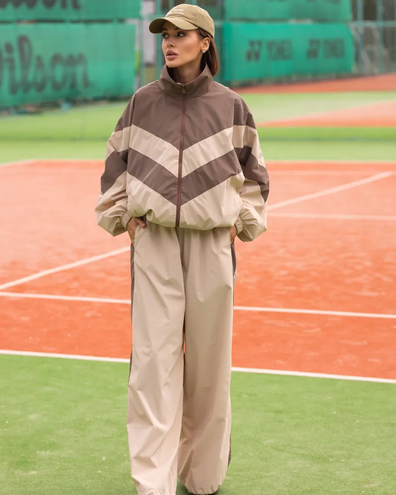 Спортивний костюм-двійка "Санторіні" жіночий (кофта+штани) плащівка Мокко