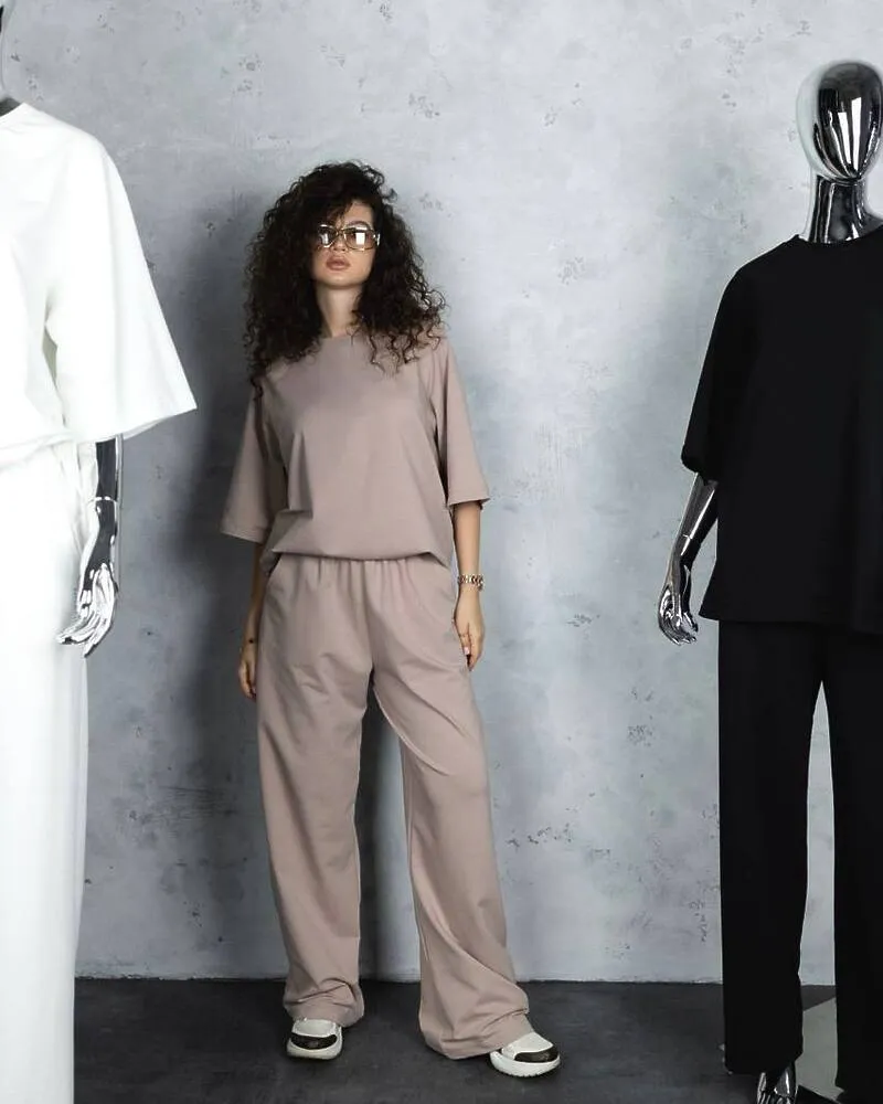 Спортивний костюм-двійка "Кука" (футболка+штани) двонитка петля Мокко