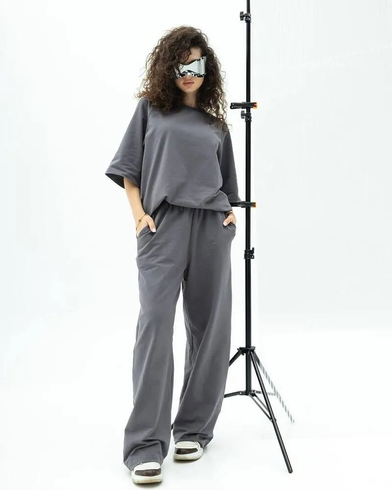 Спортивний костюм-двійка "Кука" (футболка+штани) двонитка петля Сірий