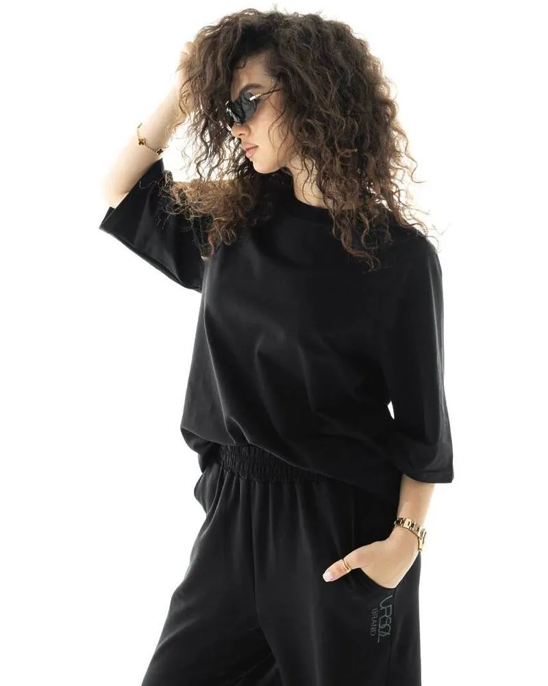 Спортивний костюм-двійка "Кука" (футболка+штани) двонитка петля Чорний