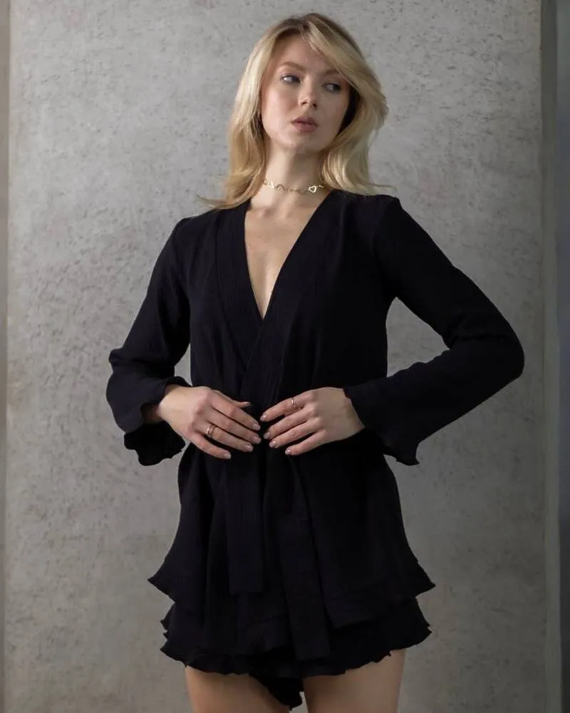 Піжамний костюм "Nancy" (халат+ шорти) муслін Чорний