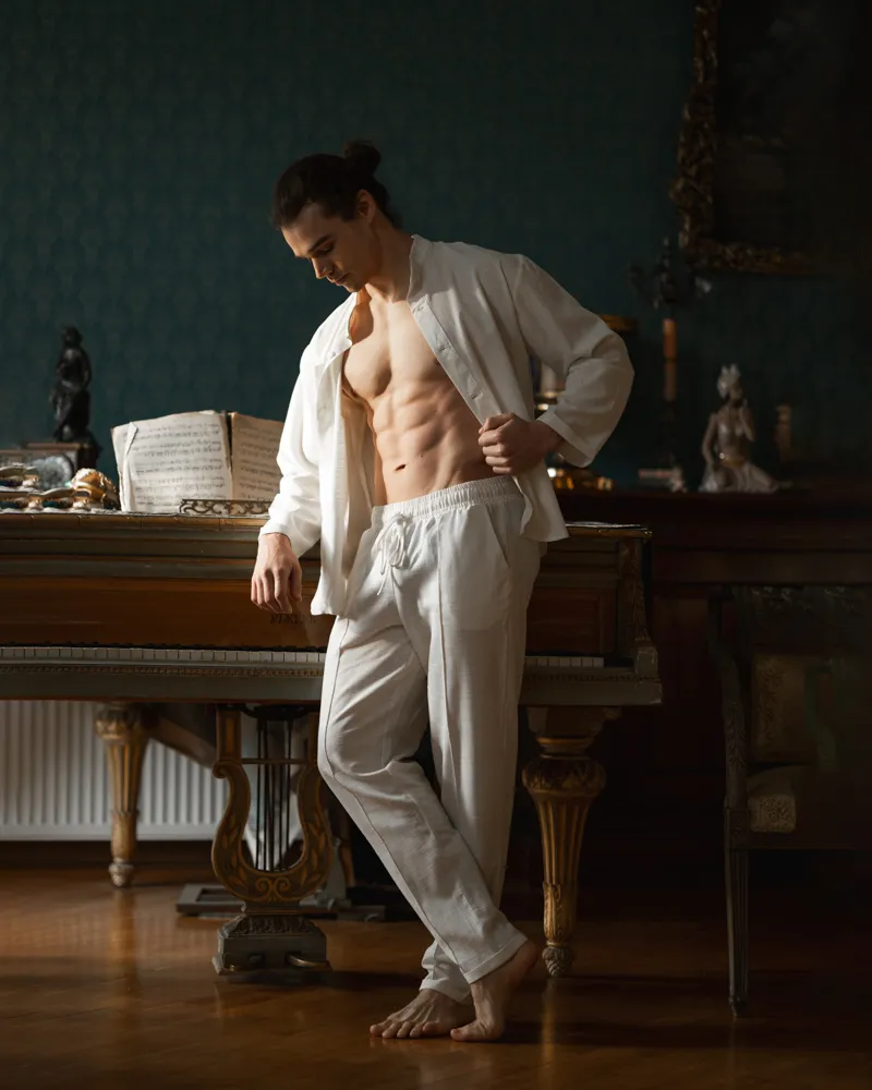 Домашній костюм Чоловічий з льону Білий