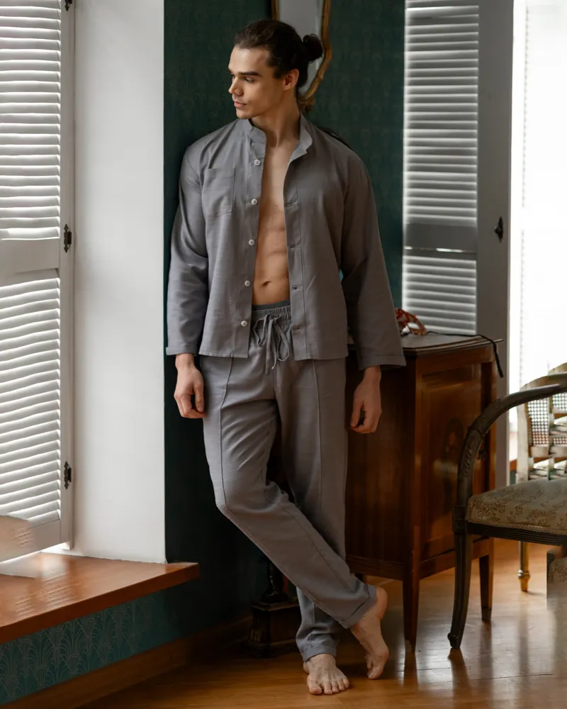 Домашній костюм Чоловічий з льону Сірий