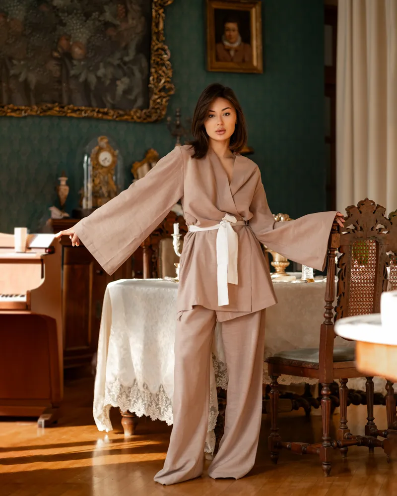 Домашній костюм з льону "Margo" Бежевий