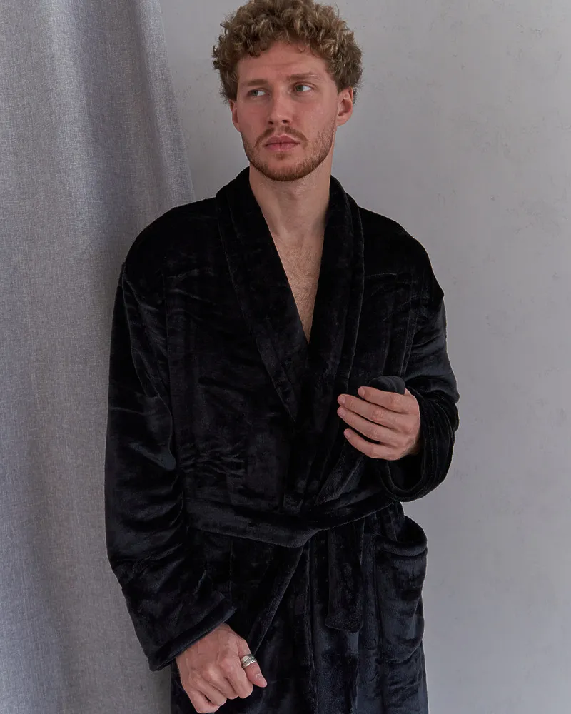 Халат Чоловічий плюш Чорний