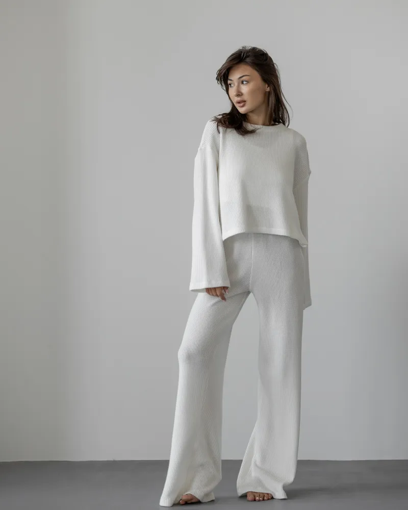 В'язаний костюм-трійка (топ+кофта+штани) "Monica" Білий