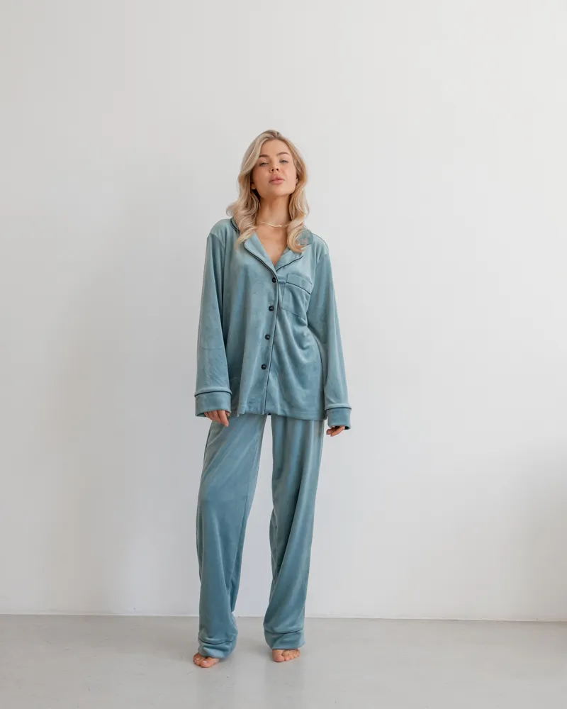 Пижама велюр Jeny на пуговицах Фисташка 2