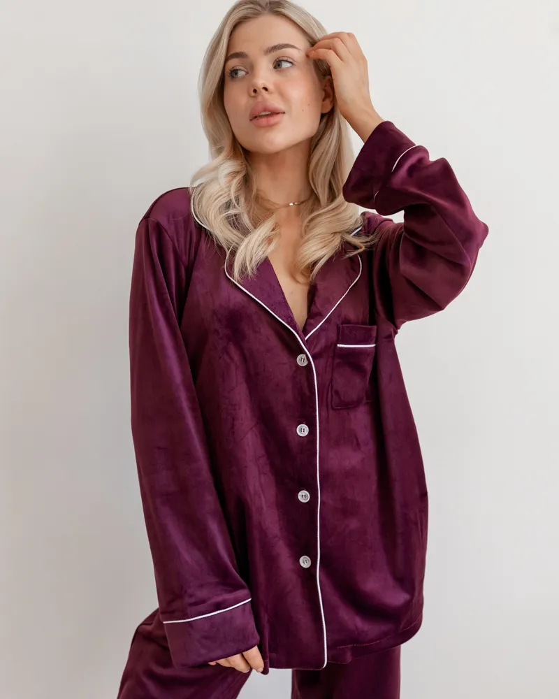 Піжама велюр Jeny на ґудзиках Марсала