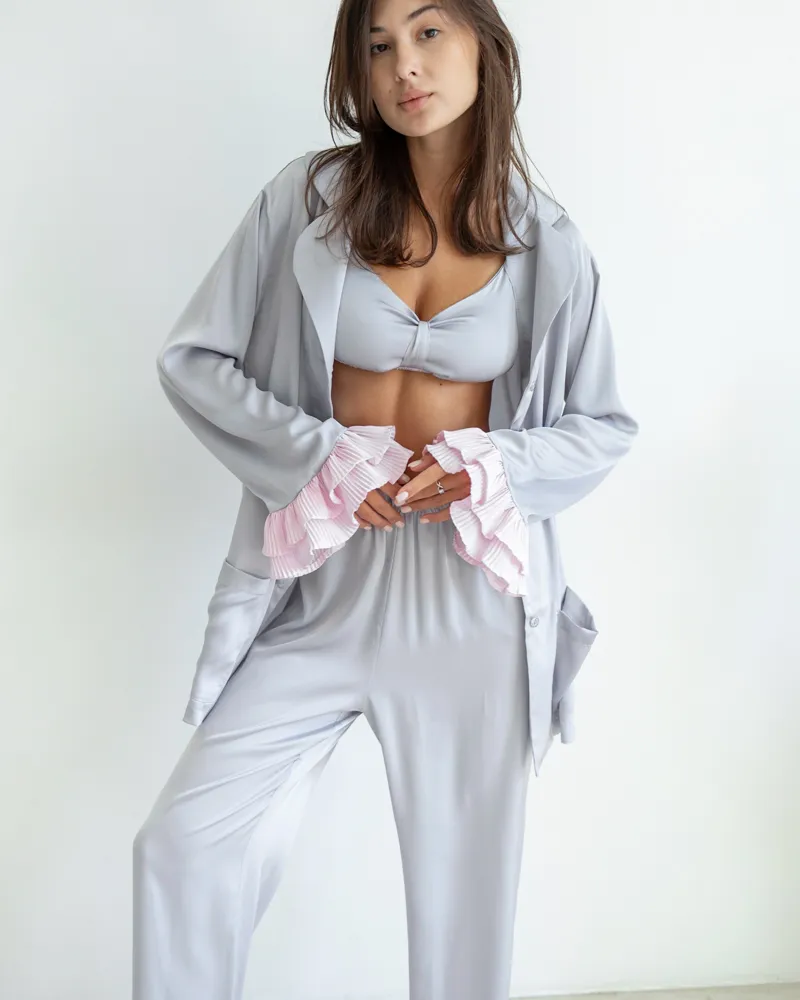 Піжамний костюм-трійка "Volan" (сорочка+бра+штани) Сірий