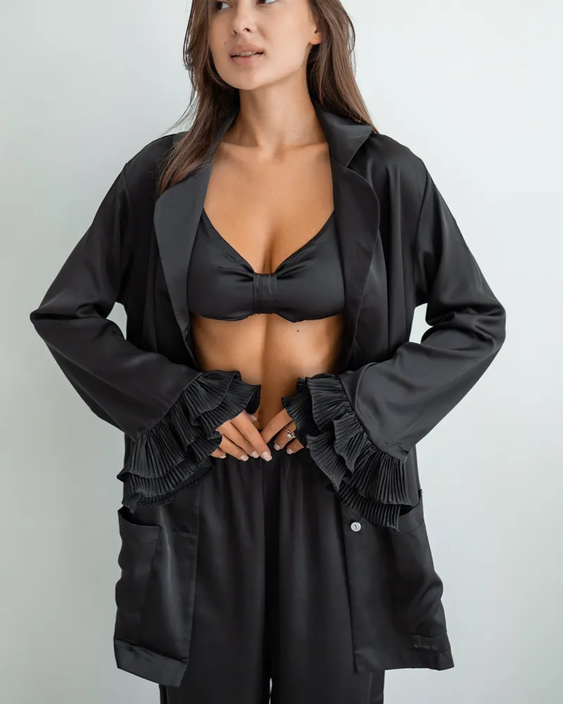 Піжамний костюм-трійка "Volan" (сорочка+бра+штани) Чорний