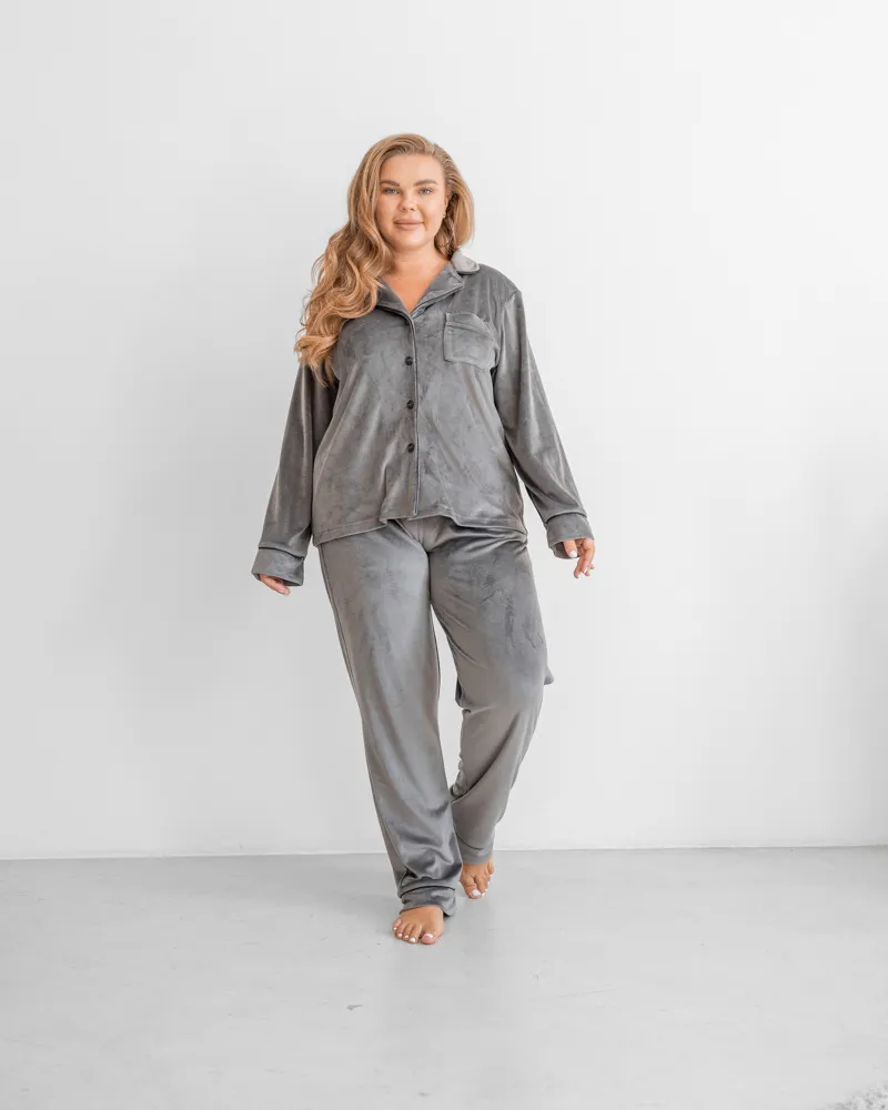 Піжама велюр Jeny на ґудзиках Сірий