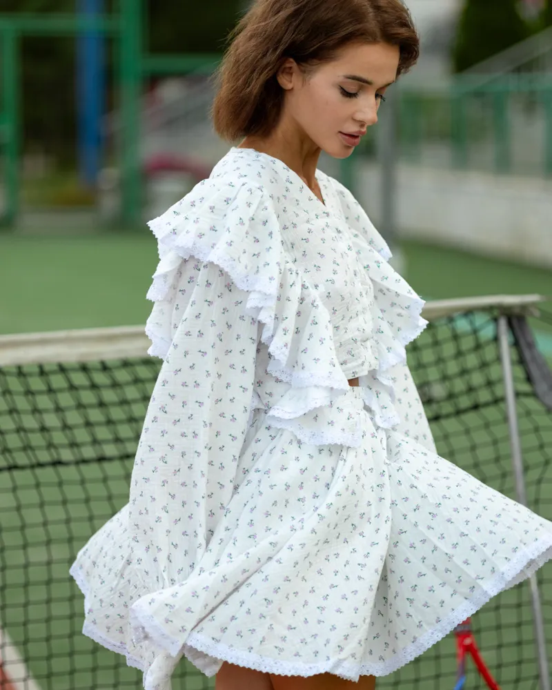 Жіночий костюм (сорочка+спідниця-шорти) "Lexy" Лаванда