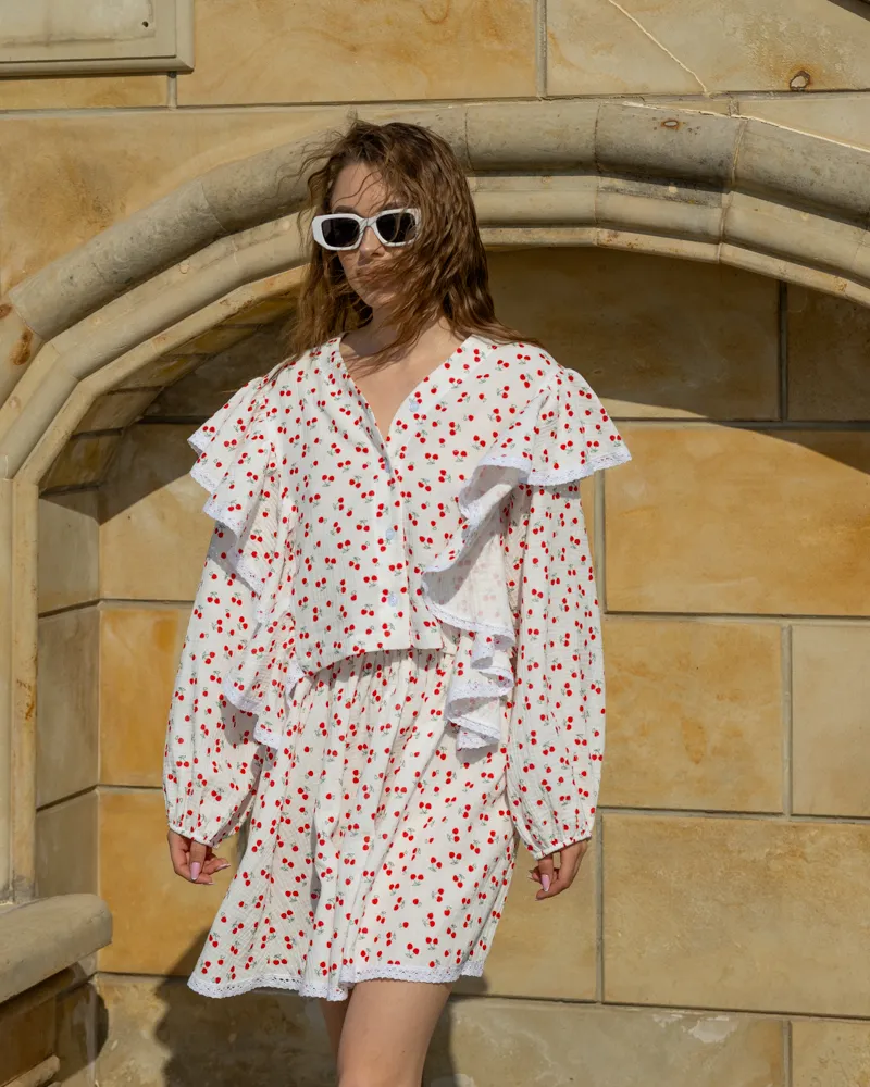 Жіночий костюм (сорочка+спідниця-шорти) "Lexy" Вишні