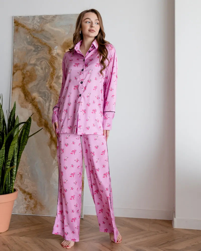 Піжама шовк Армані Італія преміум-класу Flowers Рожевий