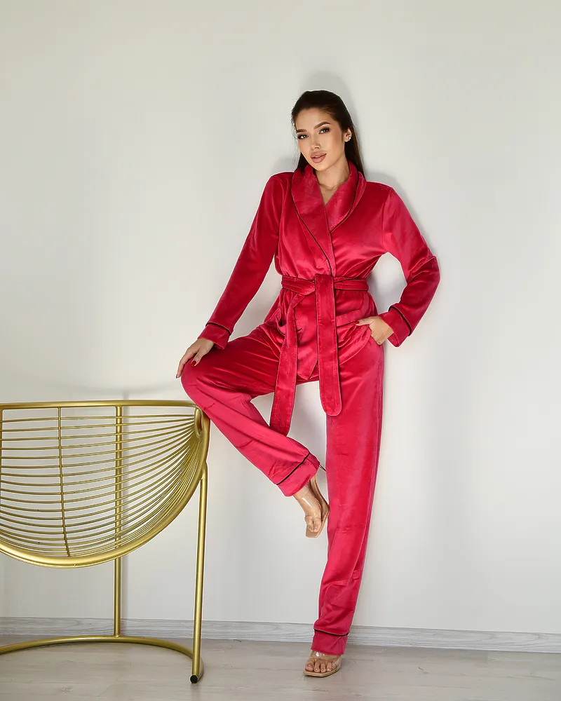 Піжама велюр Eva на запах Малиновий