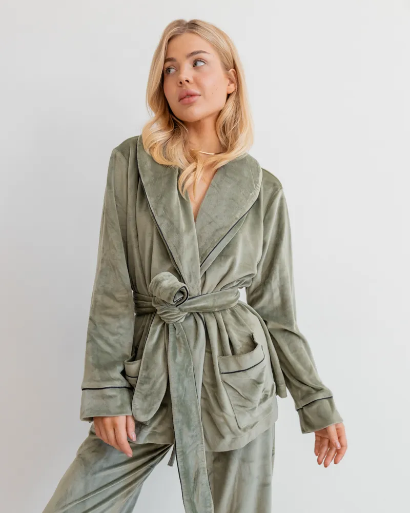 Піжама велюр Eva на запах Фісташковий