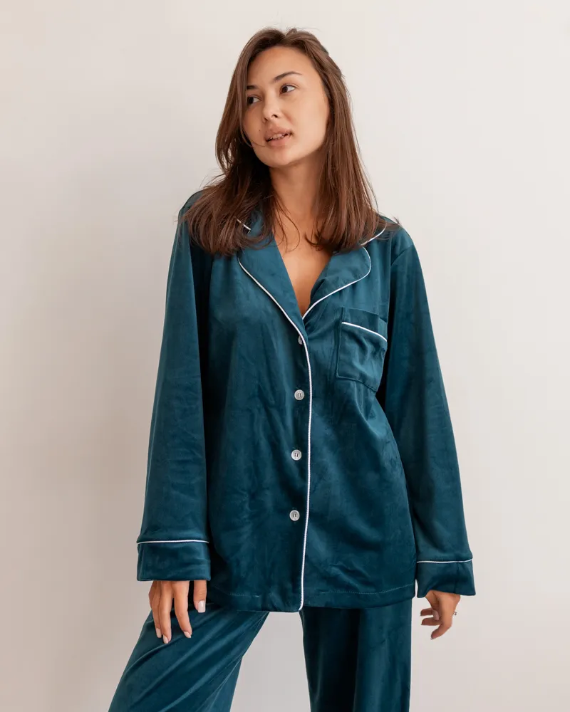 Піжама велюр Jeny на ґудзиках Смарагдовий