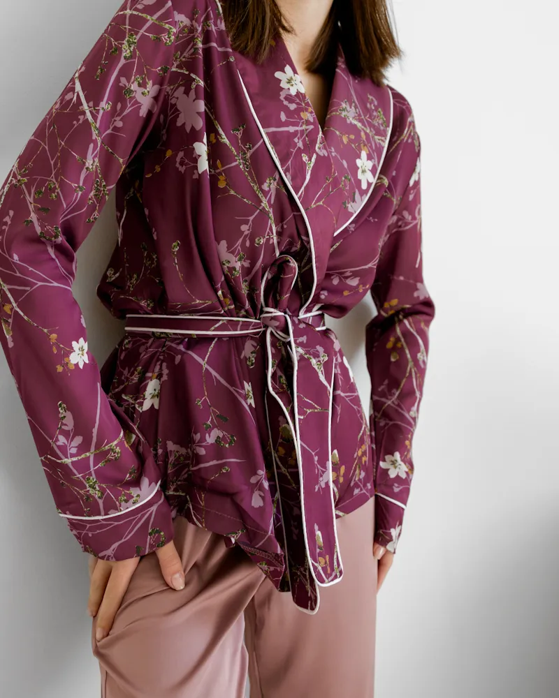 Домашній костюм з шовку Carmen Сливовий