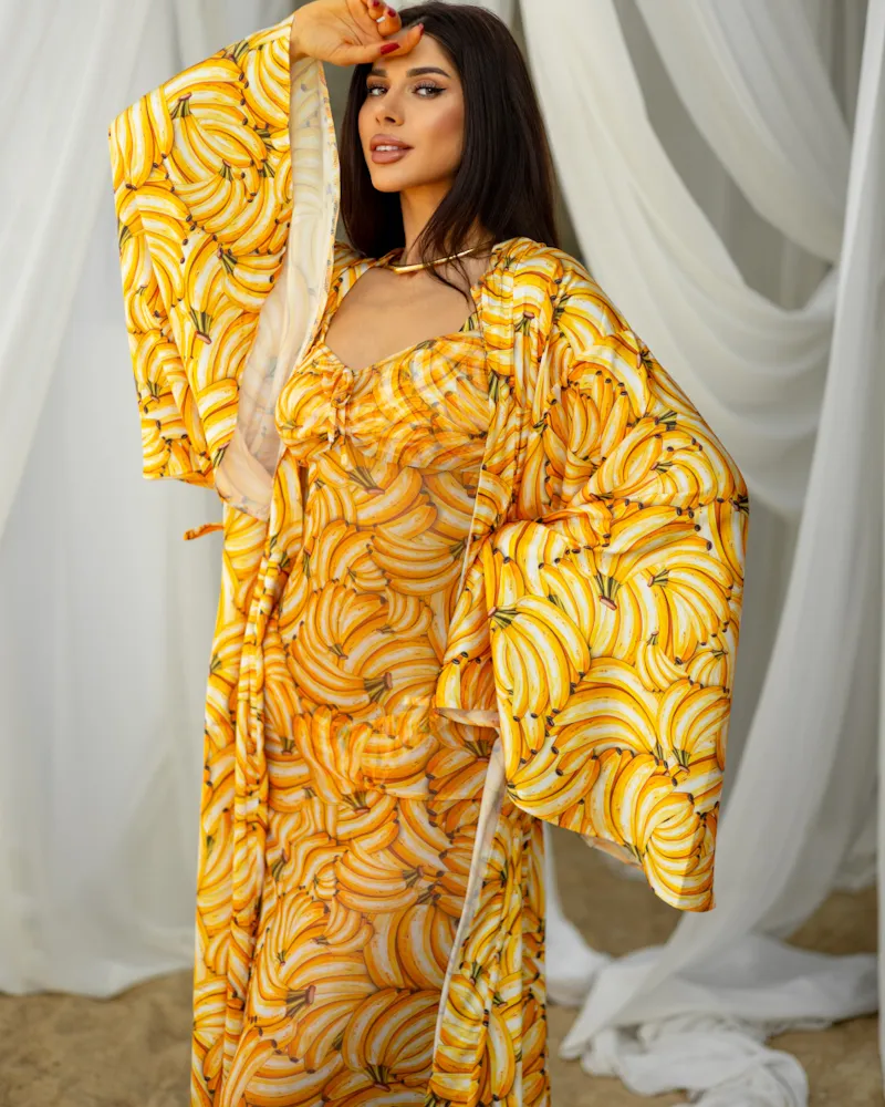 Жіночий комплект "Tropicana" (кімоно-купальник-косинка) тканина італійський шовк Bananas