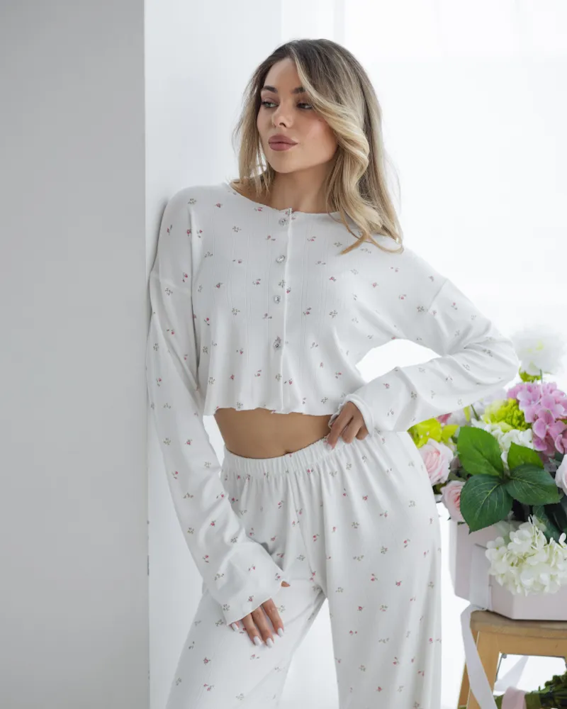 Annika Women's Pajamas Fabric Cotton Knit Fine Flowers